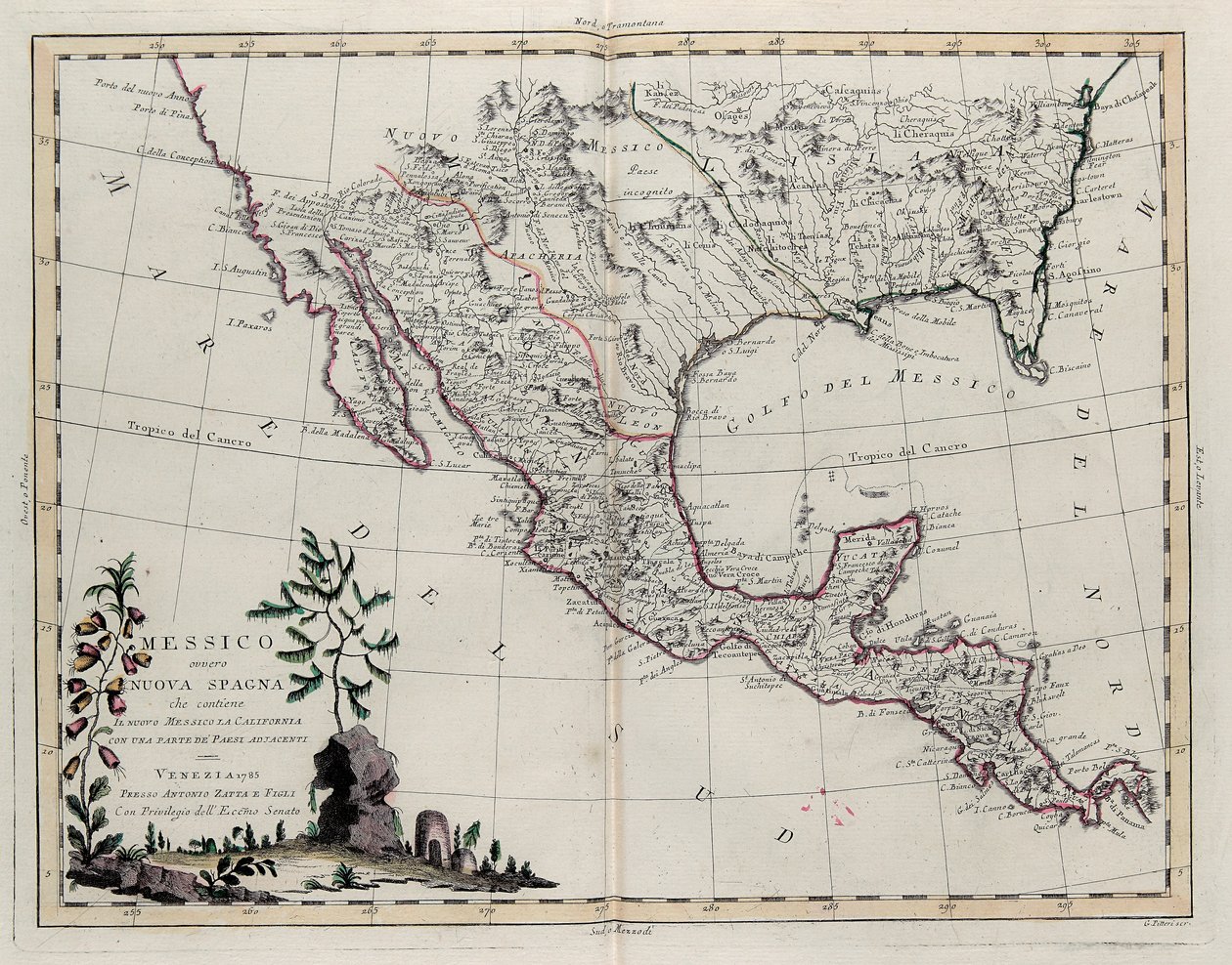 Messico o Nuova Spagna contenente Nuovo Messico, California con una parte dei paesi adiacenti, dal Tome IV del Nuovo Atlante, inciso da G. Zuliani, 1785 da Giovanni Marco Pitteri