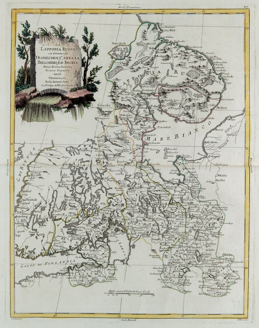 Lapponia russa con i governi di Olonecholi, Carelia, Bielozero e Ingria nella Russia europea, da Tome III del "Nuovo Atlante", inciso da G. Zuliani da Giovanni Marco Pitteri