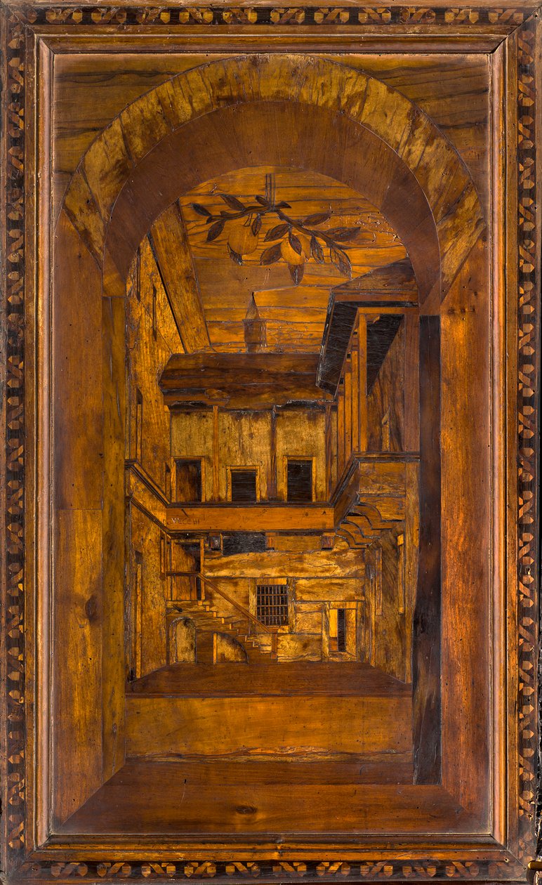 Coro canonico ligneo, Intarsiato da Giovanni Maria Platina 1484, Stallo superiore da Giovanni Maria Platina