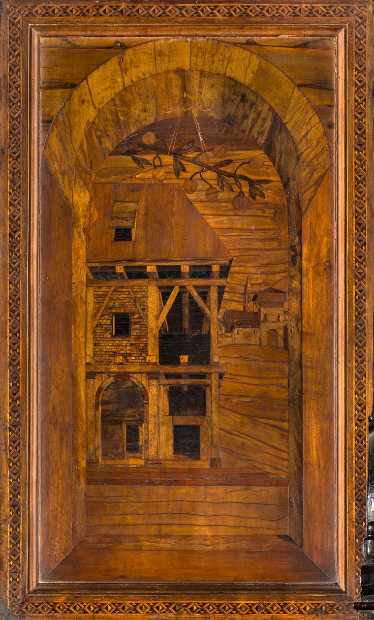 Coro canonico ligneo, intarsiato da Giovanni Maria Platina 1484, stallo superiore da Giovanni Maria Platina