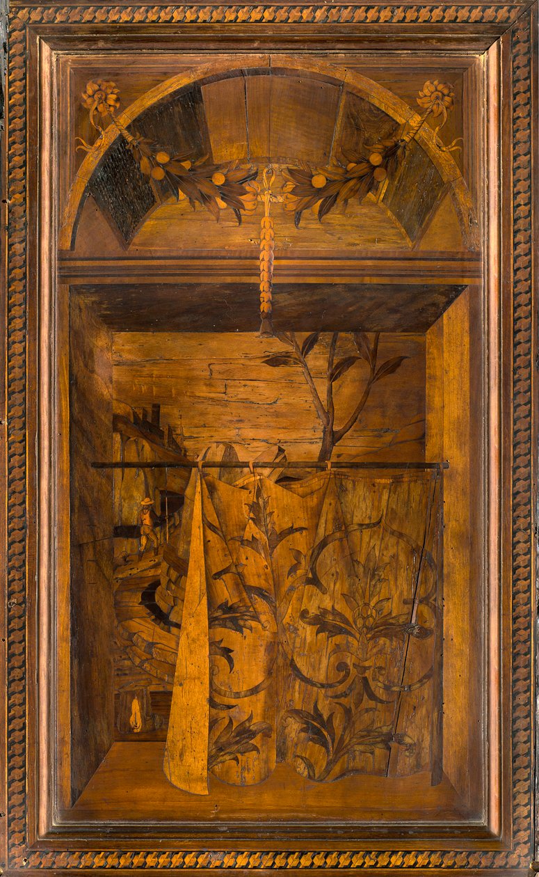 Coro canonico ligneo, intarsiato da Giovanni Maria Platina 1484, stallo superiore da Giovanni Maria Platina