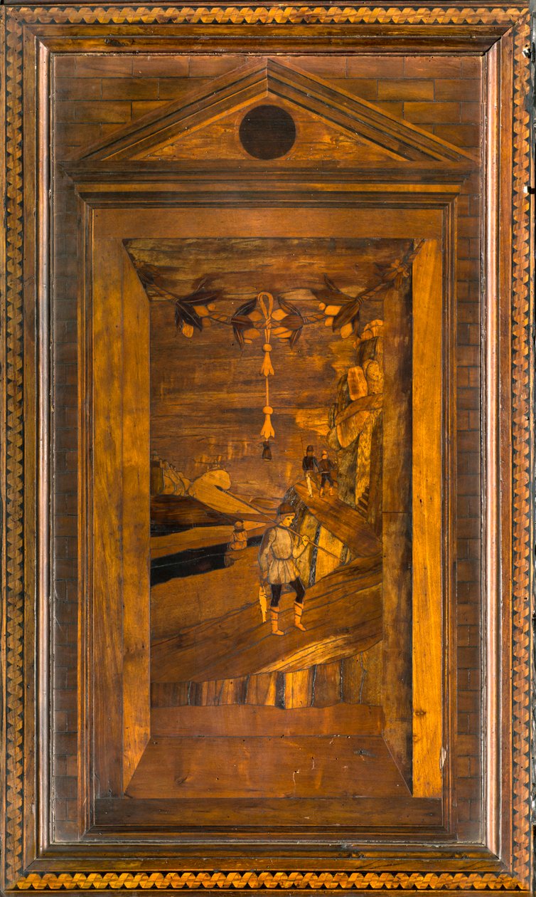Coro canonico ligneo, intarsiato da Giovanni Maria Platina 1484, Stallo superiore da Giovanni Maria Platina