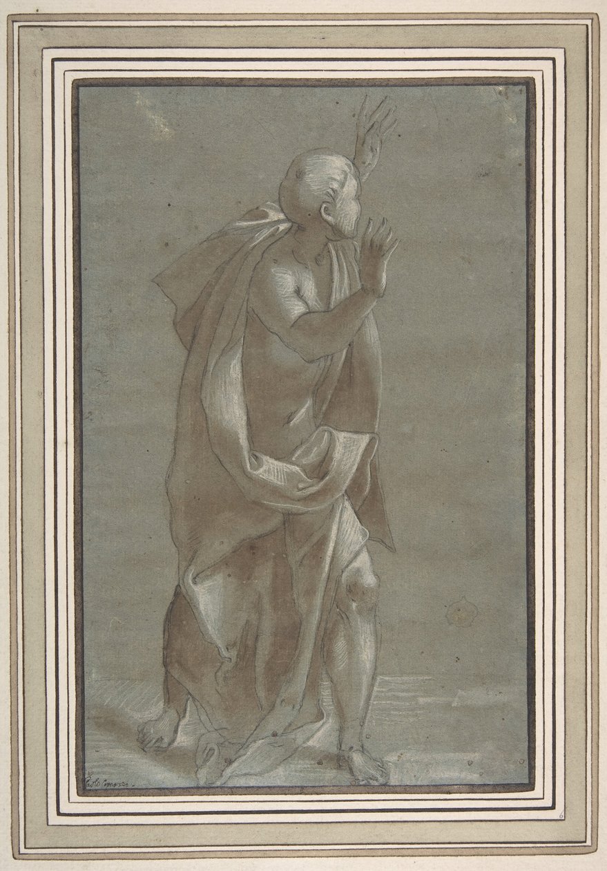 Figura maschile drappeggiata in piedi con le mani alzate, 1565-71 da Giovanni Paolo Lomazzo