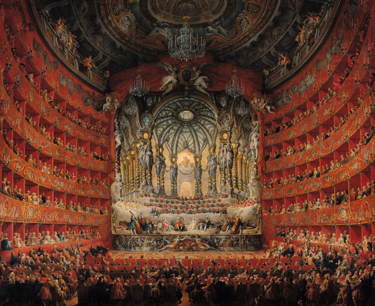 Concerto dato dal Cardinale de La Rochefoucauld al Teatro Argentina di Roma, per il matrimonio di Luigi il Delfino (1729-65) figlio di Luigi XV, con Maria Giuseppa di Sassonia (1731-67), 1747 da Giovanni Paolo Pannini
