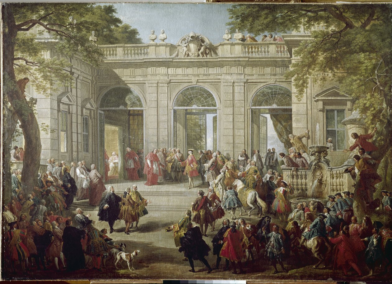 Carlo III di Spagna o Carlo di Borbone, Re di Napoli, visita Papa Benedetto XIV nella Coffee House del Palazzo del Quirinale da Giovanni Paolo Pannini