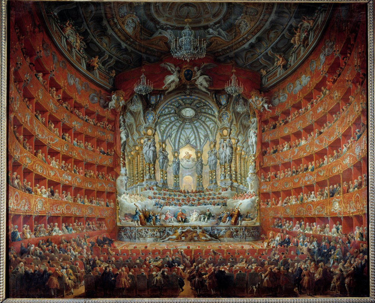 Concerto al teatro Argentina a Roma il 15 luglio 1747 in occasione del matrimonio del Delfino Luigi di Francia (1729-1765), figlio di Luigi XV, con Maria Giuseppa di Sassonia. Dipinto di Giovanni Paolo Pannini (Panini) (1691-1765) da Giovanni Paolo Pannini