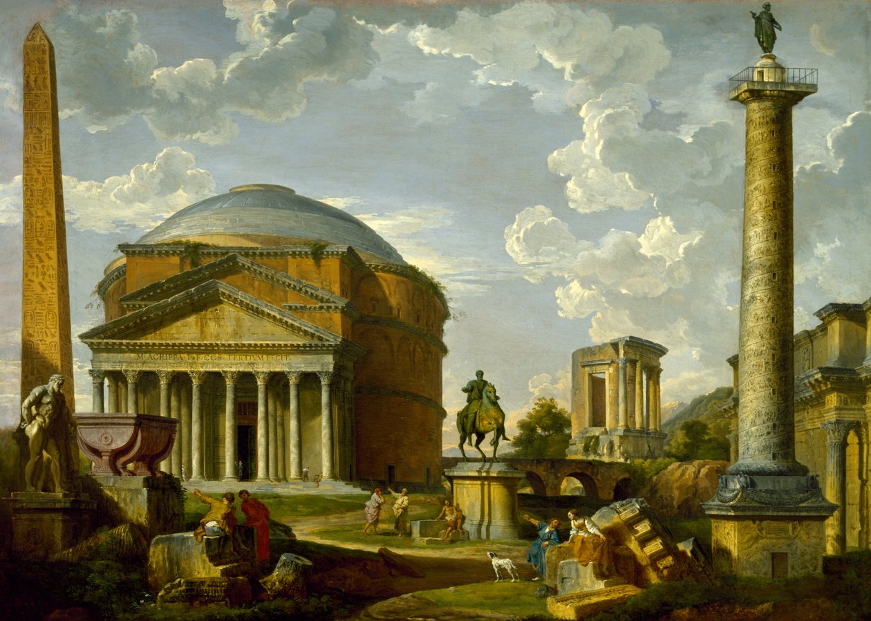 Veduta fantastica con il Pantheon e altri monumenti dell