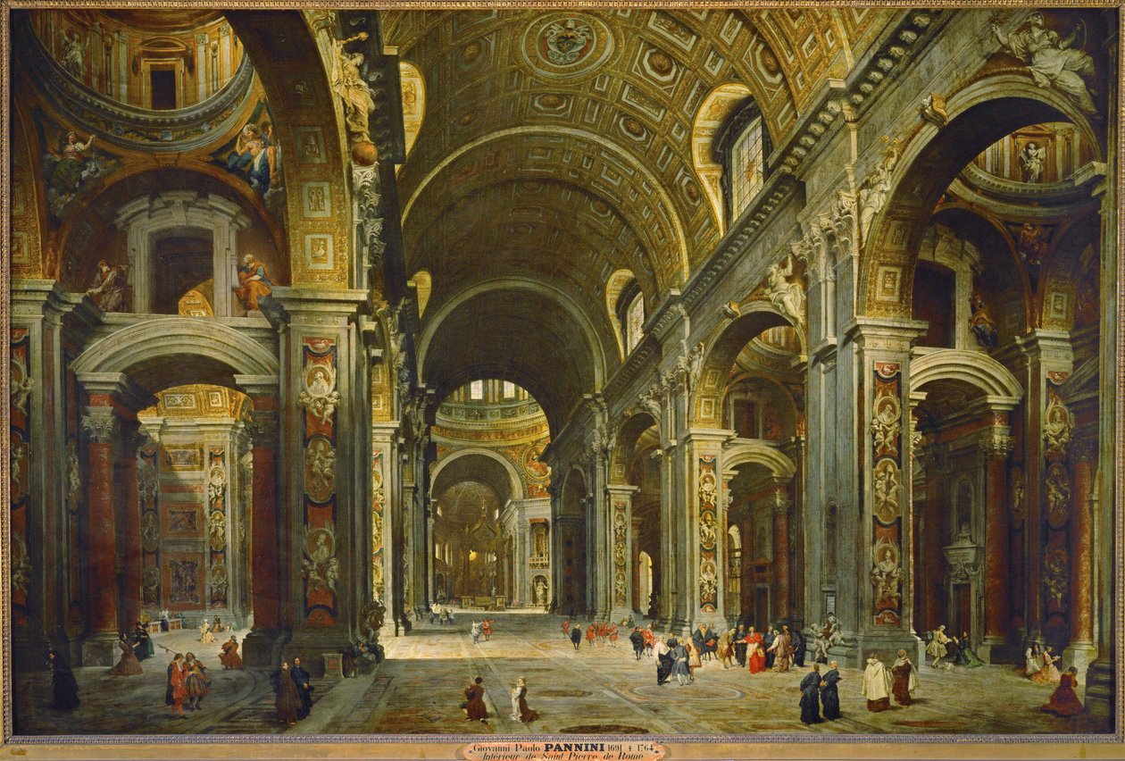 Il cardinale Melchior de Polignac in visita a San Pietro a Roma ... da Giovanni Paolo Pannini or Panini