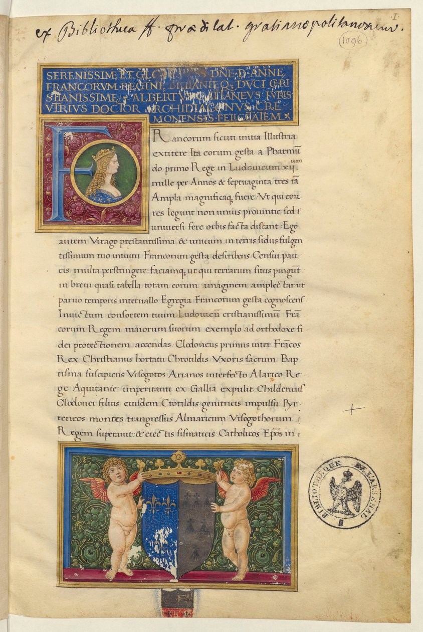 Frontespizio della Storia dei re di Francia di Alberto Cattaneo di Piacenza da Giovanni Pietro Birago