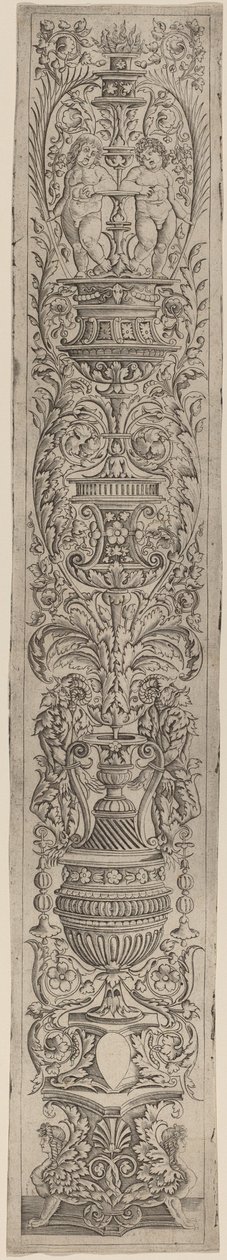 Pannello ornamentale: Due sfingi e due bambini che tengono palme da Giovanni Pietro Birago and Zoan Andrea