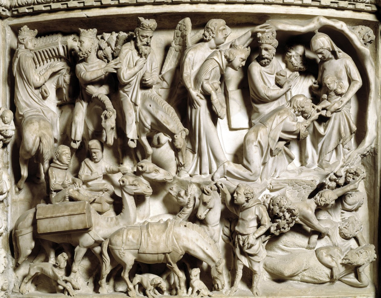 Dettaglio dei rilievi del pulpito realizzato da Giovanni Pisano: il viaggio e l