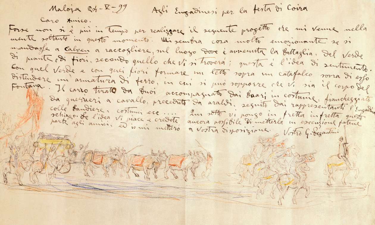 Schizzo per la processione della Festa di Calven Coira da Giovanni Segantini