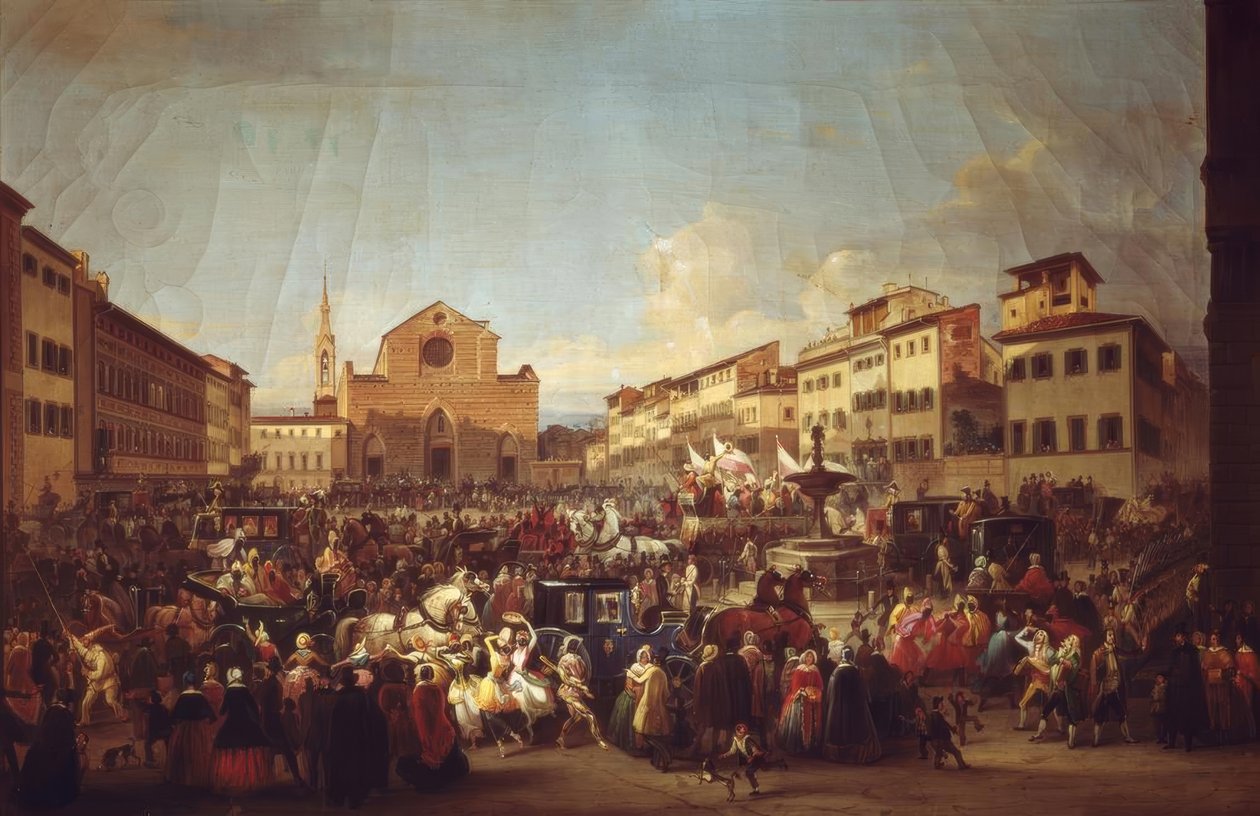 Carnevale a Firenze in Piazza Santa Croce da Giovanni Signorini