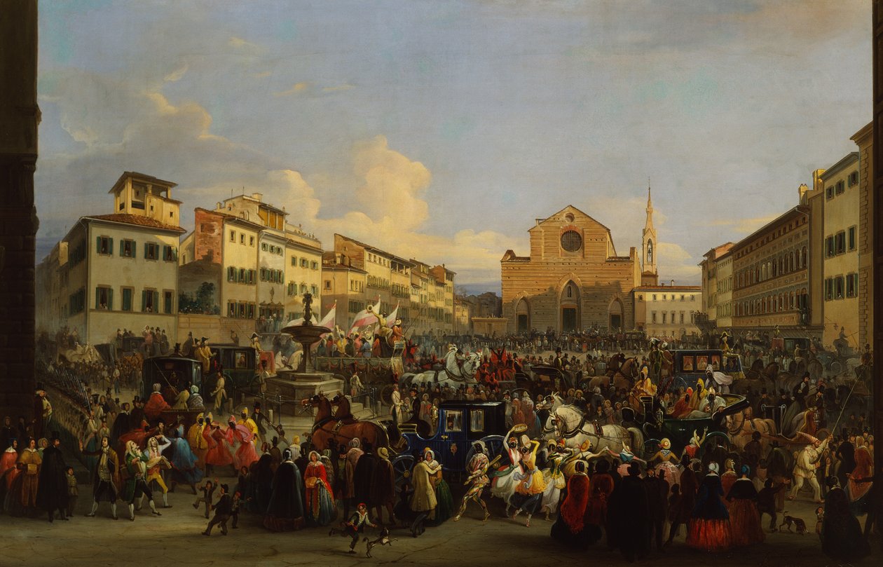 Piazza Santa Croce a Firenze durante il Carnevale da Giovanni Signorini