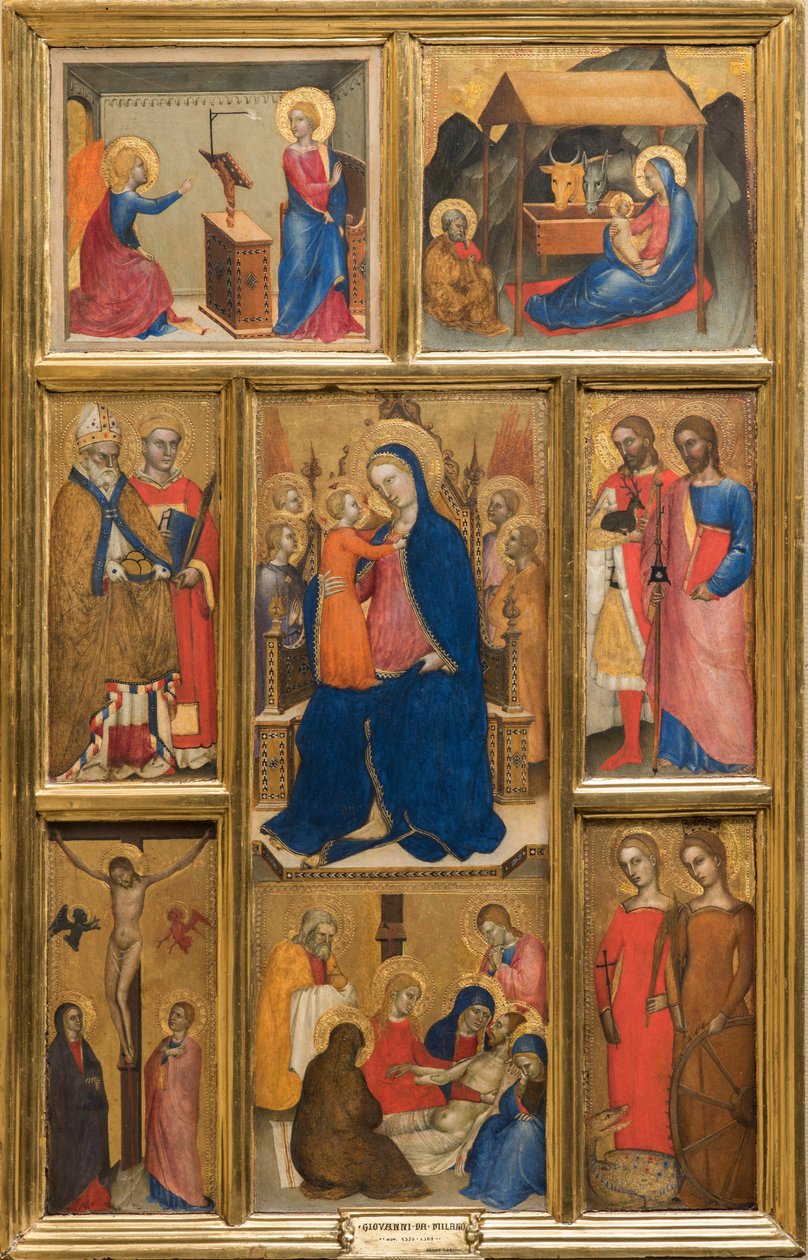 Italiano:  Polittico con Madonna con Bambino Madonna con Bambino e Santi da Giovanni da Milano