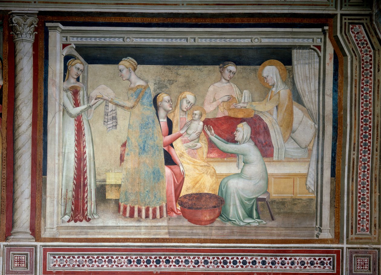 La vita della Vergine: la nascita di Maria - Affresco da Giovanni da Milano