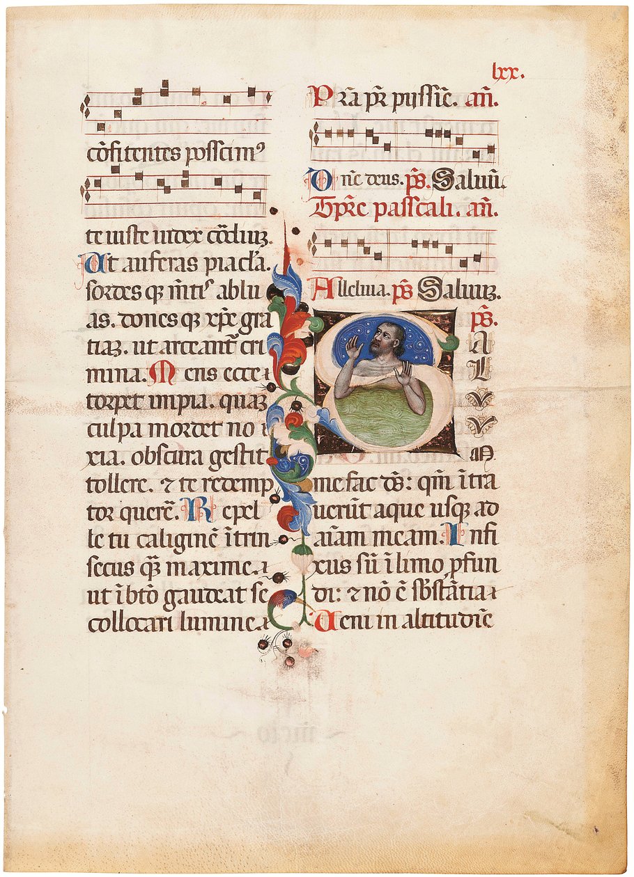 Il Salmista nel mare, iniziale "S" su un foglio di un Breviario miniato, Bologna o Ferrara, 1440 circa (inchiostro e colore su pergamena) da Giovanni di Antonio da Bologna