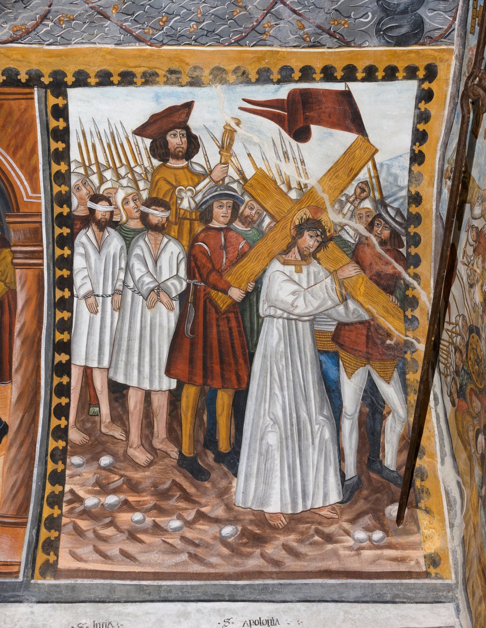 Storie della Passione di Cristo: Gesù sale al Calvario portando la croce e aiutato da Cireneo da Giovanni di Cherasco Botoneri