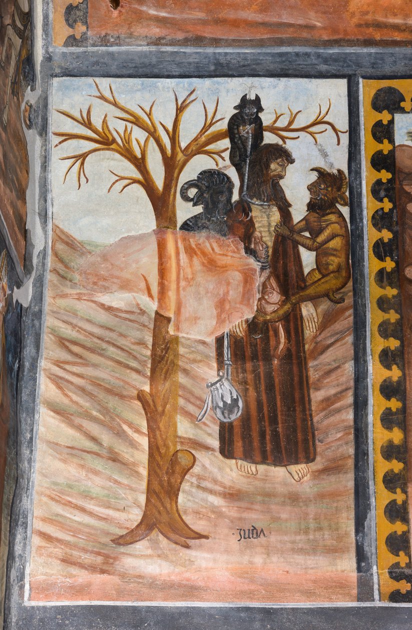 Storie della Passione di Cristo: Giuda, dopo aver tradito Gesù per trenta denari, si impicca da Giovanni di Cherasco Botoneri