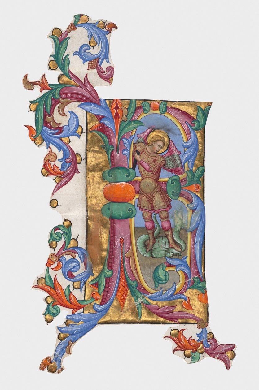 Initiale R oder B: Heiliger Michael und der Drache, Ausschnitt aus einem Antiphonar da Giovanni di Paolo