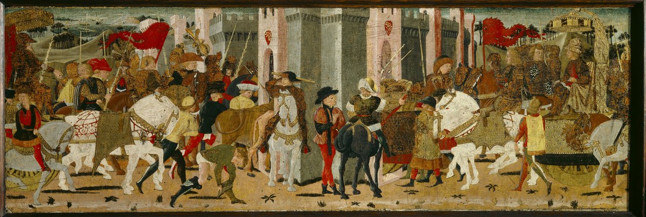 Pannello di Cassone: Entrata trionfale di Romolo e Tazio a Roma da Giovanni di Ser Giovanni
