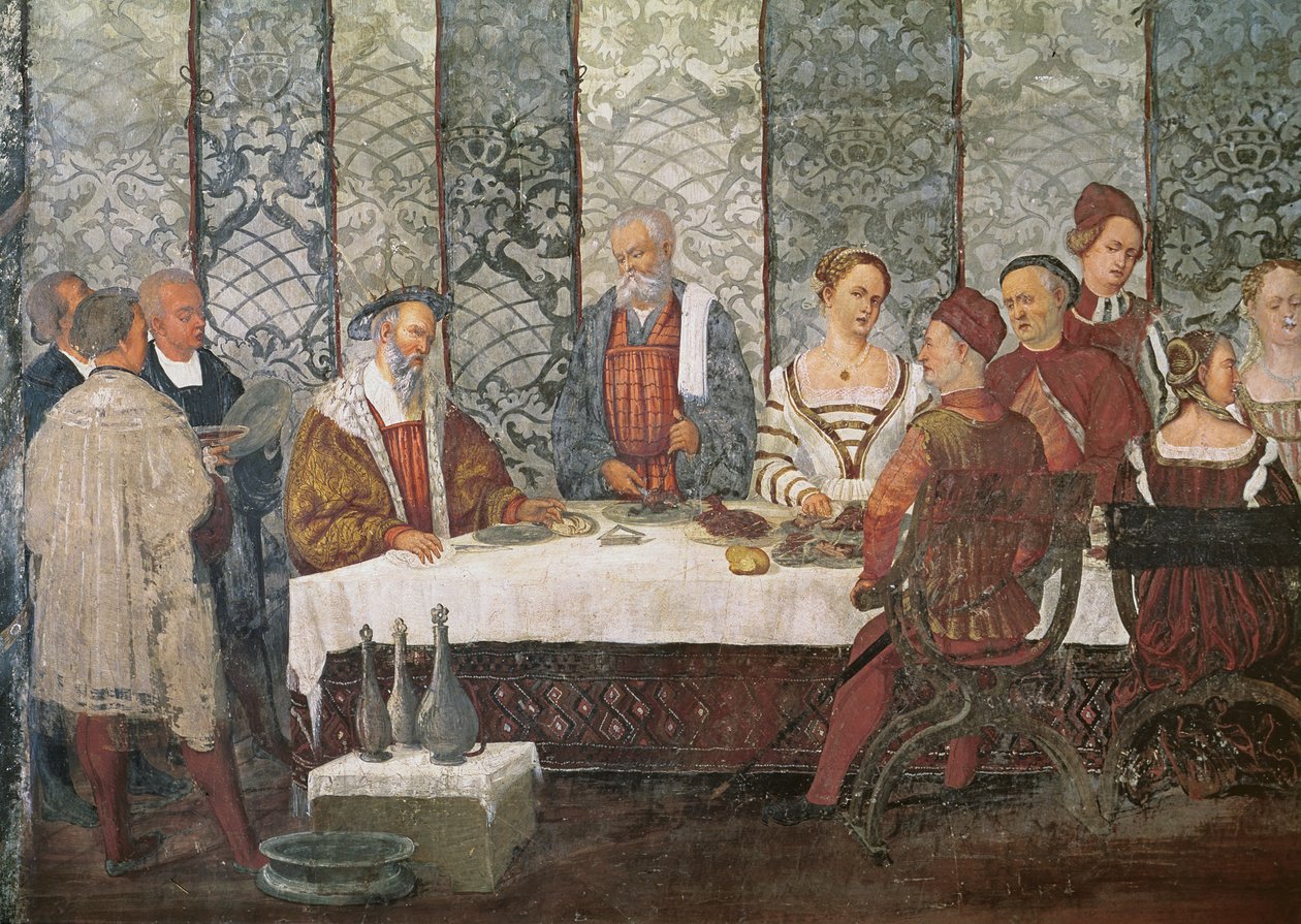 Banchetto offerto da Bartolomeo Colleoni per il re Cristiano I di Danimarca, 1520-30 (dettaglio) da Girolamo Romanino
