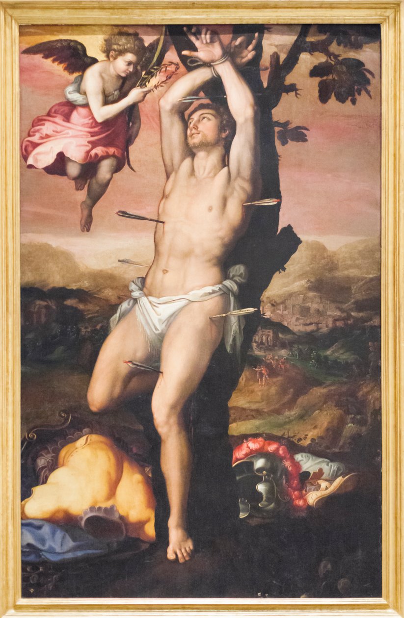 San Sebastiano riceve la corona e la palma del martirio da Girolamo (1521 c.1580) Siciolante