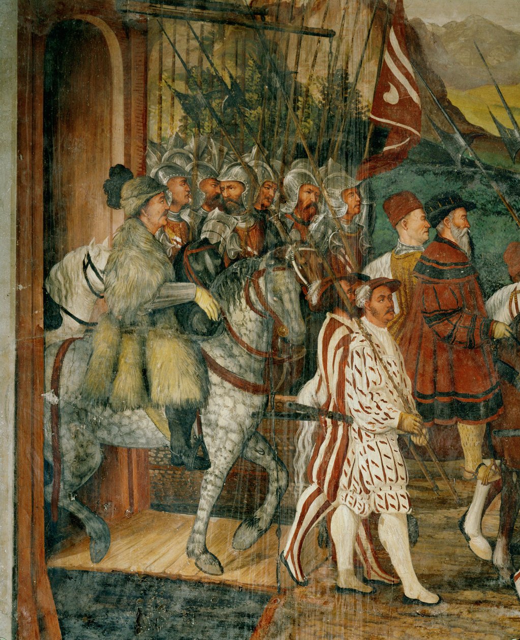Re Cristiano e Bartolomeo Colleoni a cavallo (affresco) da Girolamo Romanino