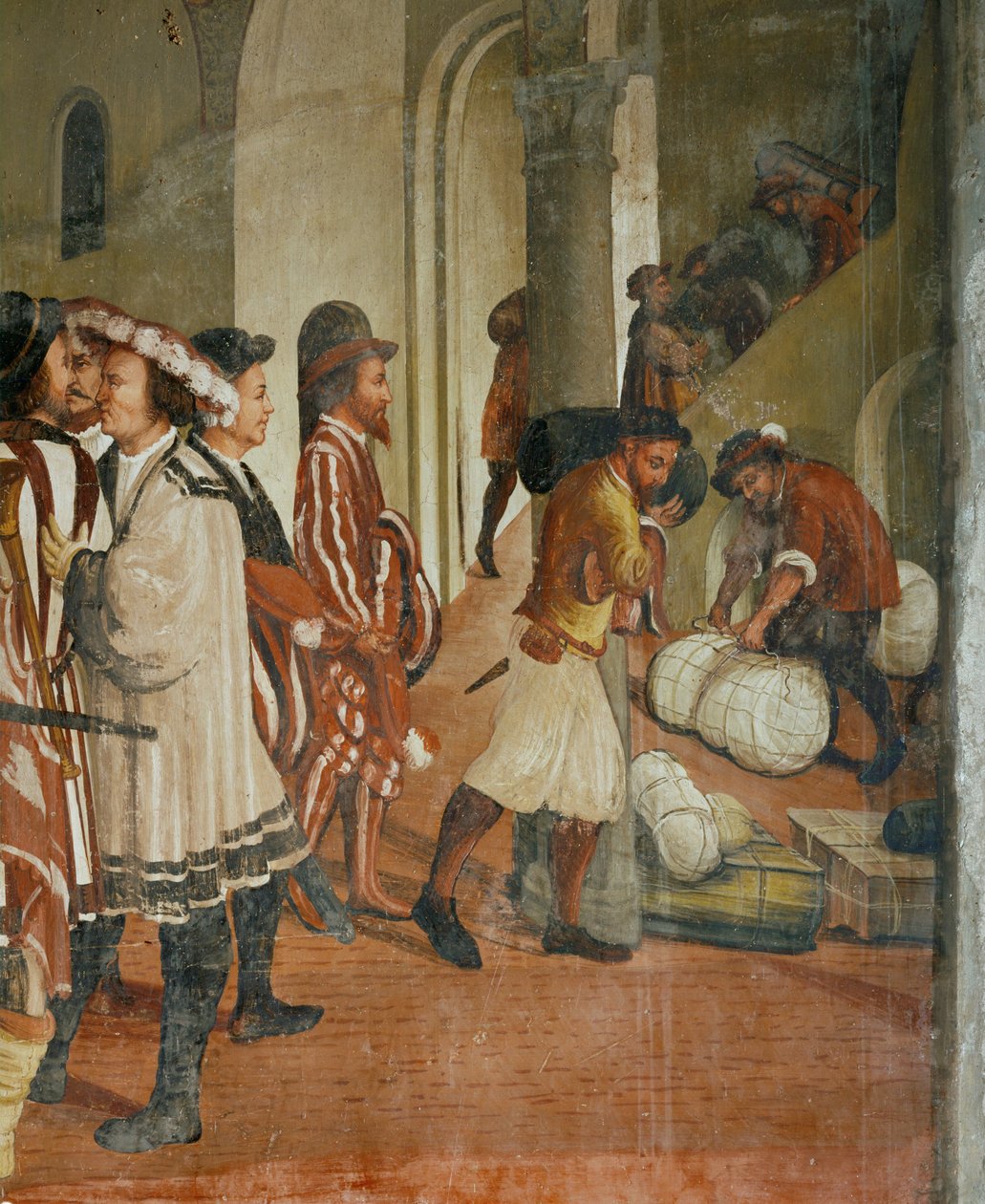 "Visita del re Cristiano di Danimarca a Malpaga nel 1474" (affresco) da Girolamo Romanino