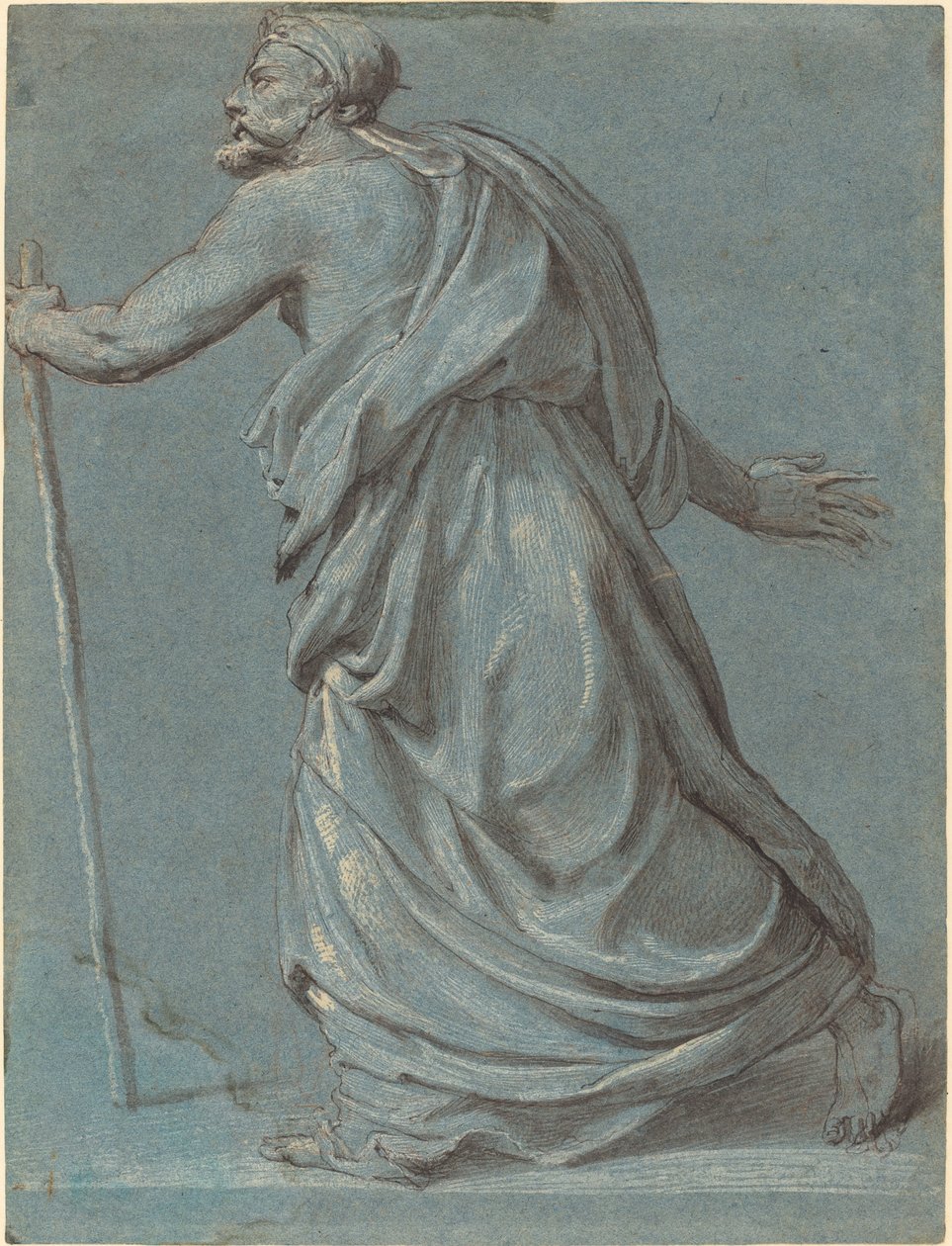 Studio di un Uomo che Cammina verso Sinistra con un Bastone da Girolamo Siciolante