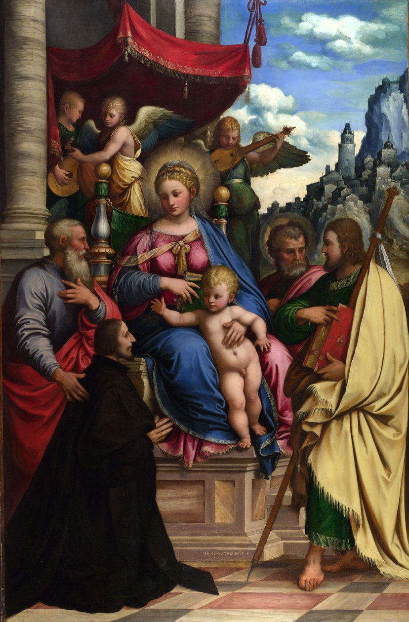 Madonna con Bambino e angeli, santi e un donatore da Girolamo da Treviso the Younger