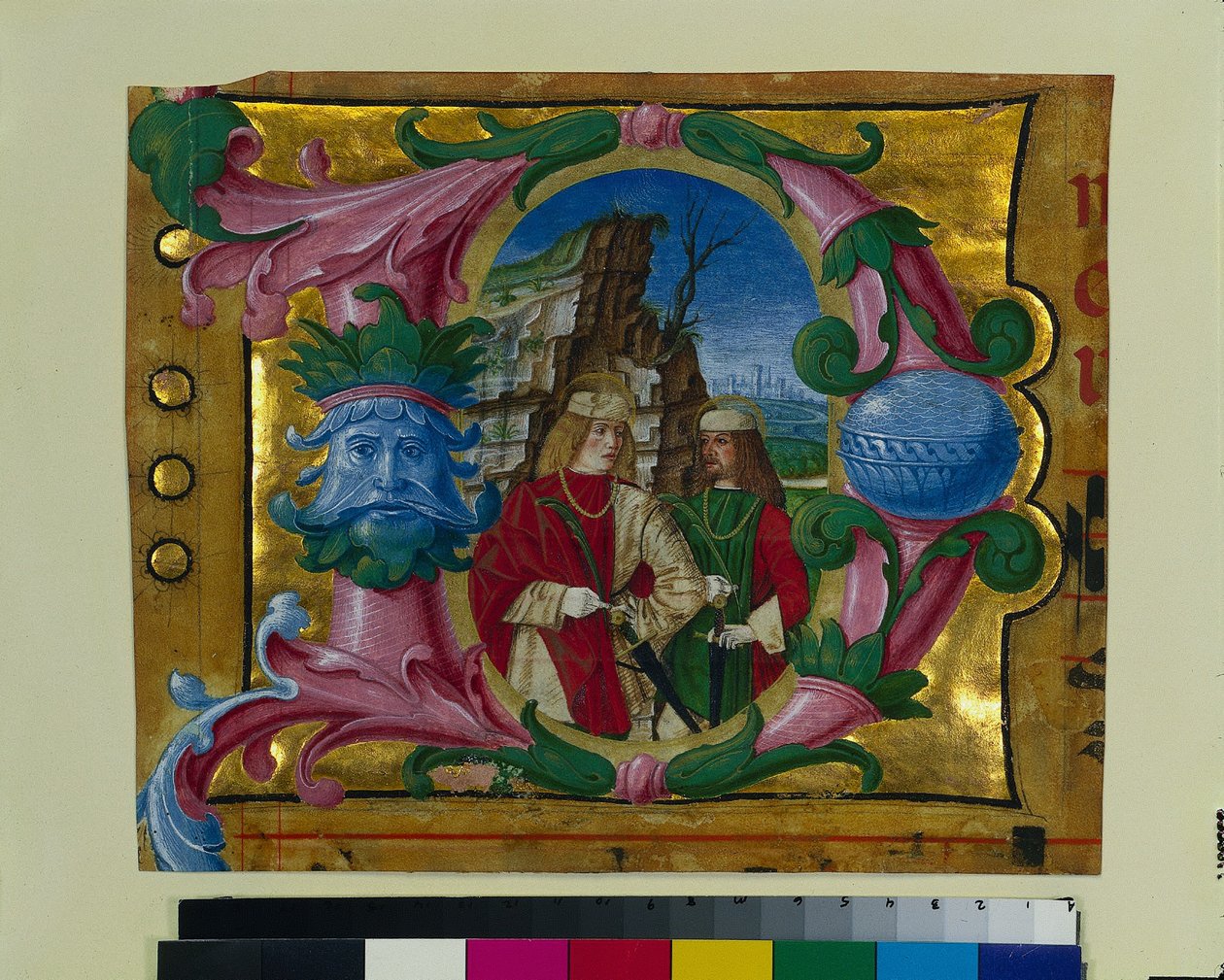 Iniziale istoriata (D) estratta da un libro corale: Due santi martiri da Girolamo dai Libri