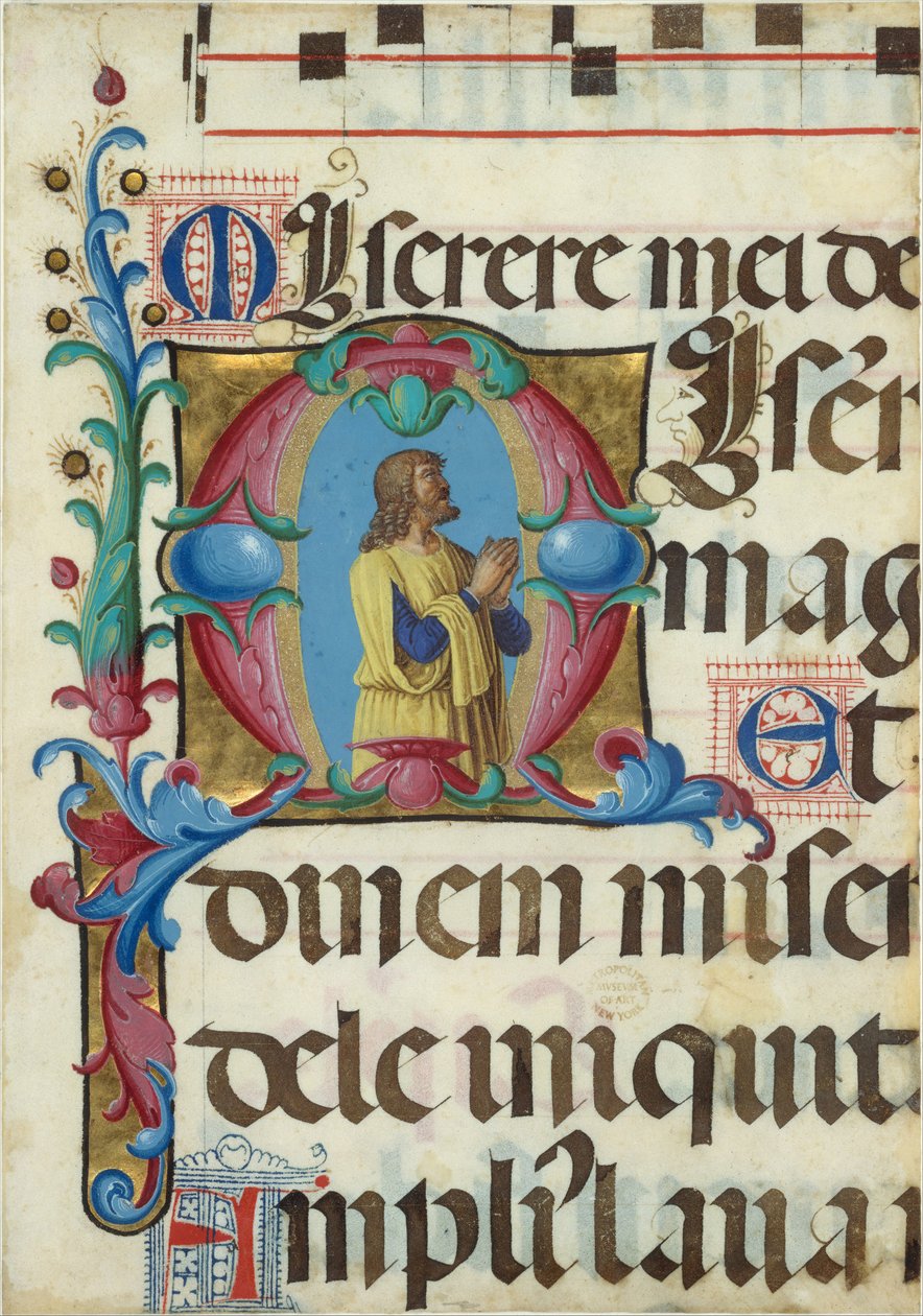 Illustrazione del manoscritto con Davide in preghiera in una iniziale M, da un Salterio da Girolamo dai Libri