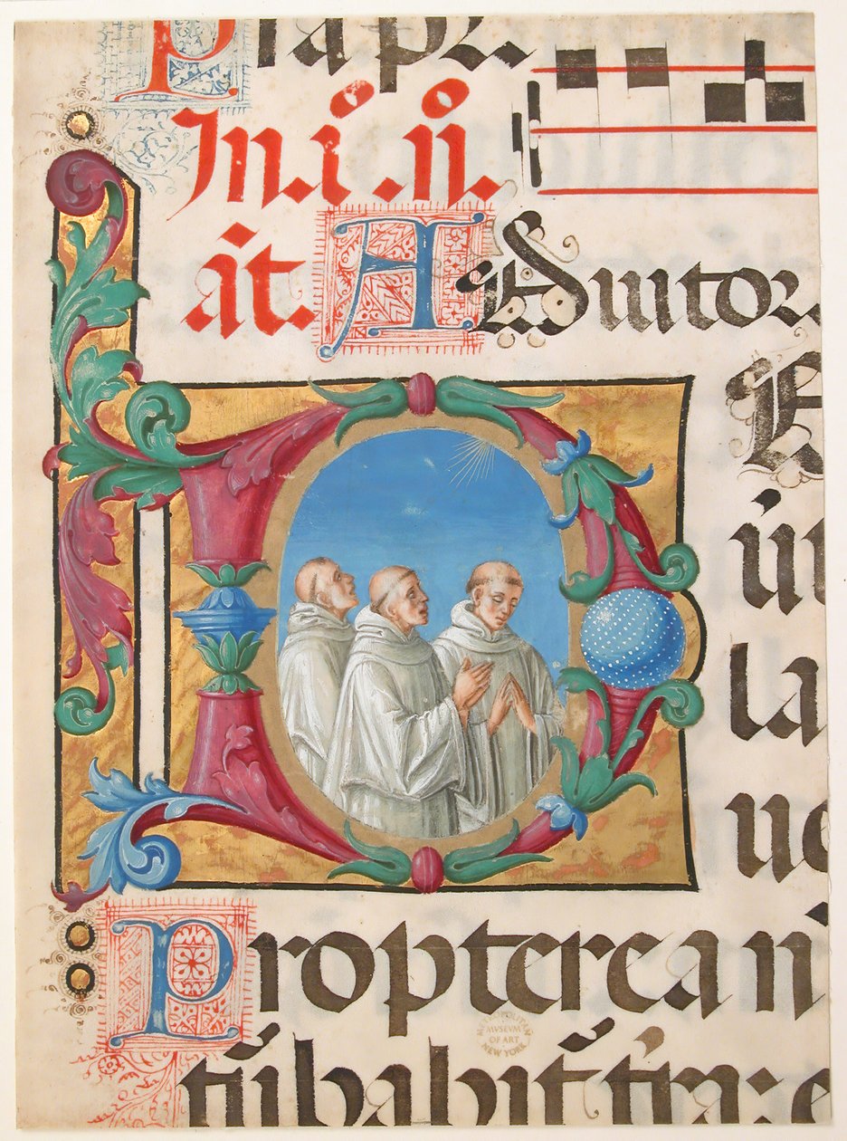 Illustrazione di manoscritto con monaci cantanti in una iniziale D, da un Salterio, 1501-2 da Girolamo dai Libri