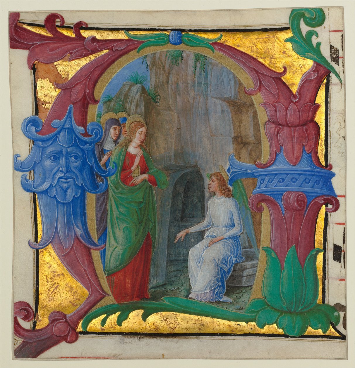 Illustrazione di Manoscritto con le Sante Donne al Sepolcro in una Iniziale A..., ca. 1490-1500 da Girolamo dai Libri