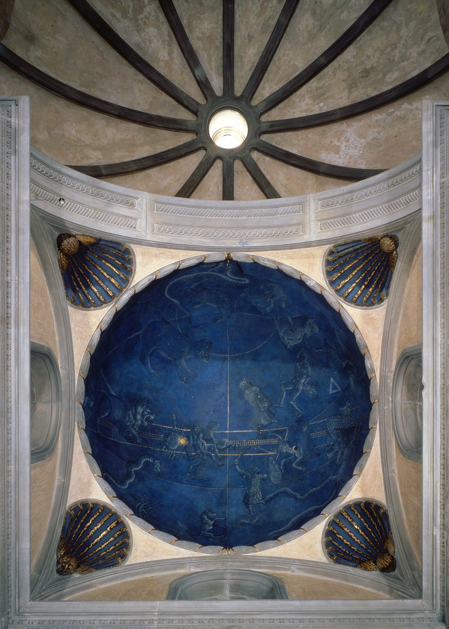 Il percorso del Sole attraverso le stelle nella notte del 4 luglio 1442, dal soffitto sopra l