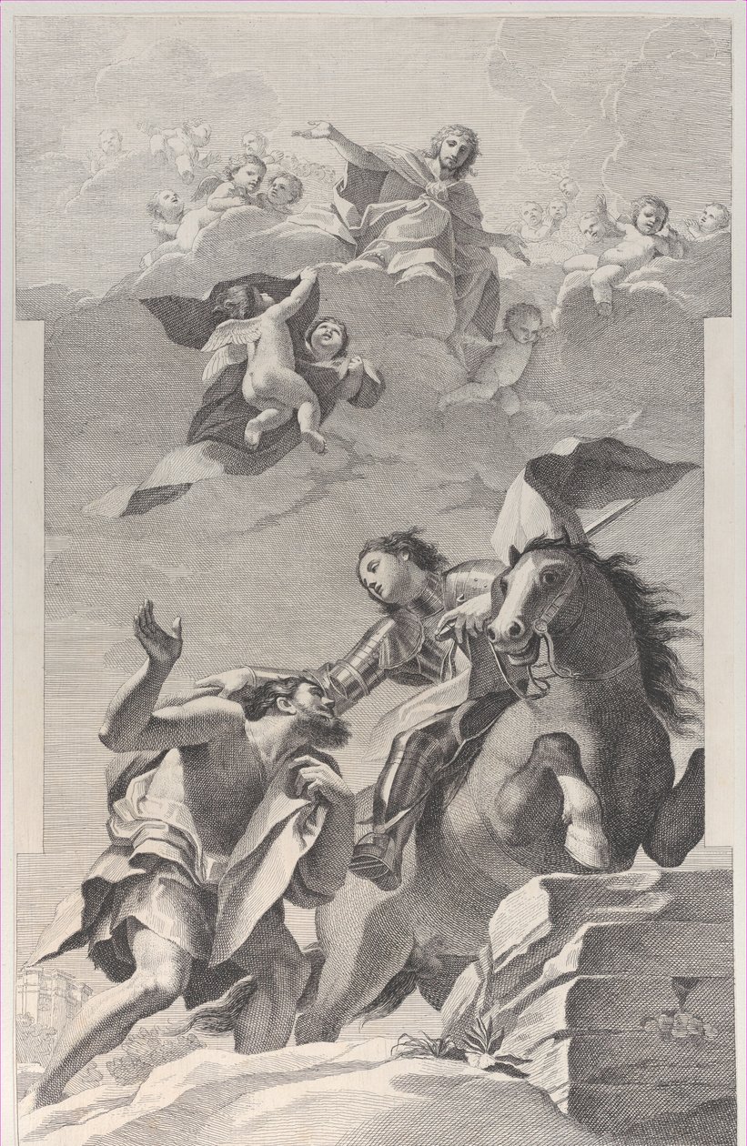 San Martino, a cavallo, dona il suo mantello a un mendicante, 1760-1800 da Giuliano Traballesi