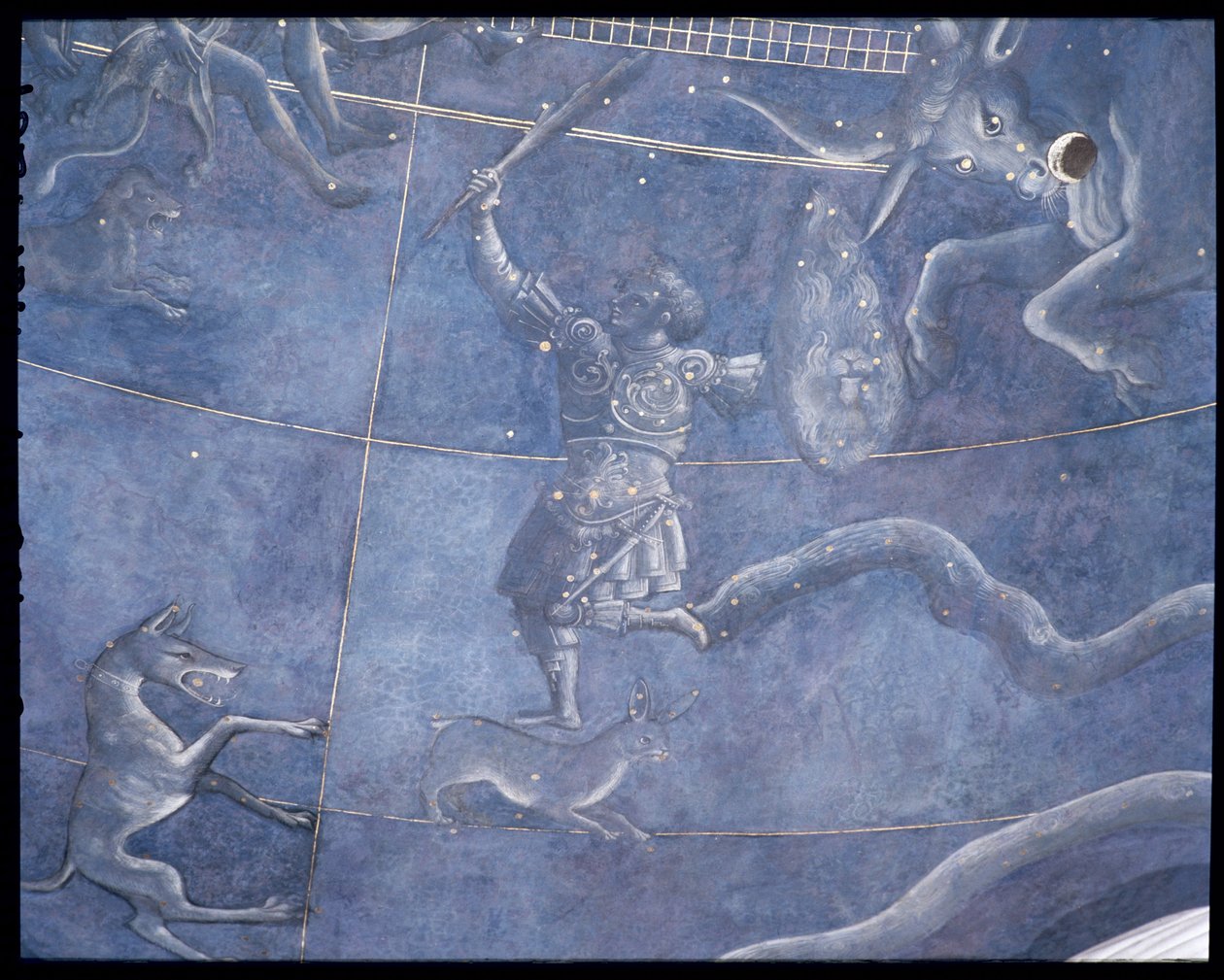 Il percorso del Sole attraverso le stelle nella notte del 4 luglio 1442, dettaglio di Orione e Toro, dal soffitto sopra l