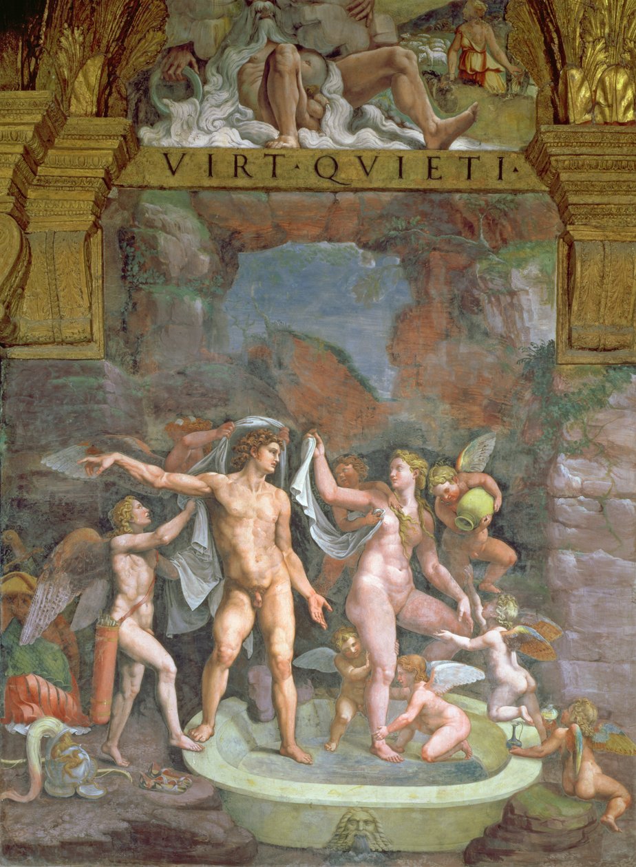 Marte e Venere che fanno il bagno, aiutati da Cupido e putti dalla Sala di Amore e Psiche, 1528 da Giulio Romano