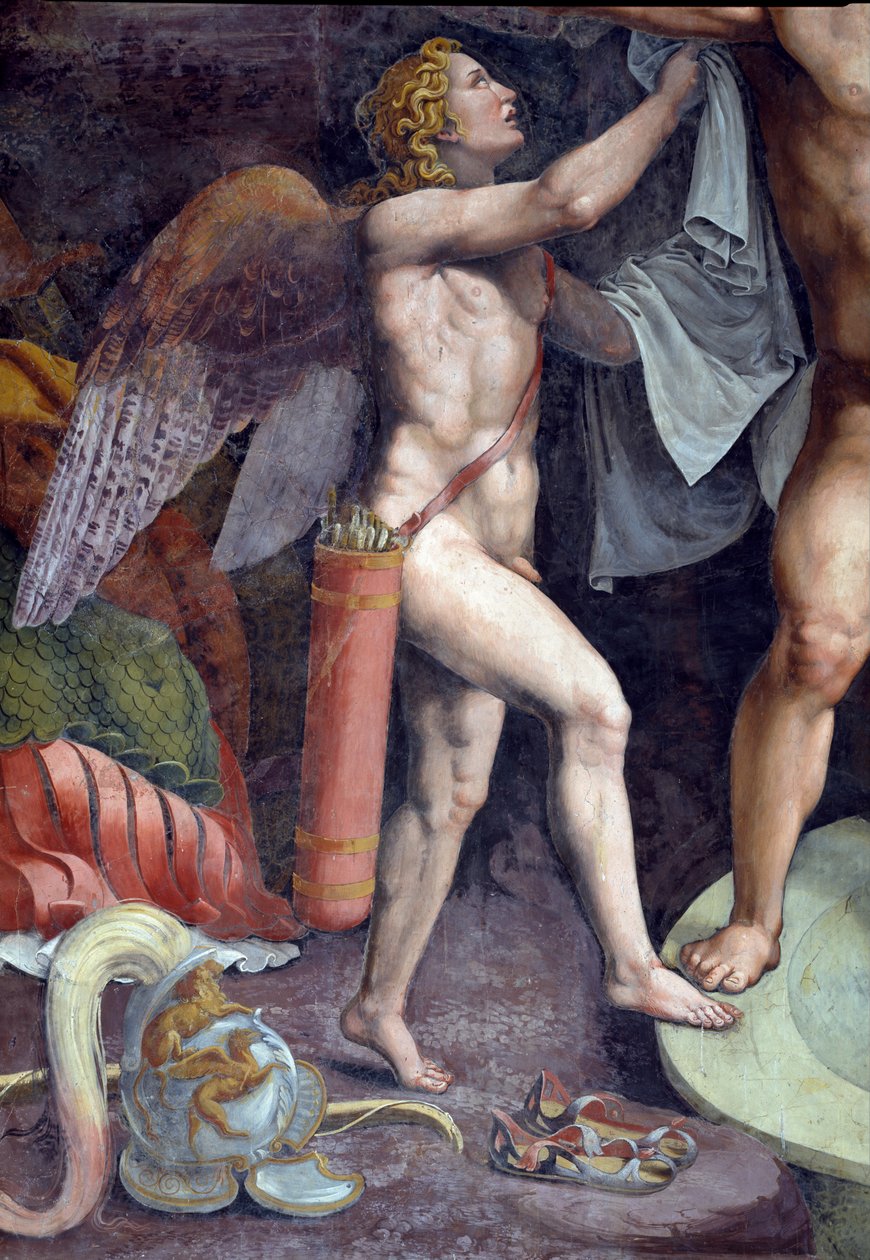 Marte e Venere che fanno il bagno (dettaglio con Cupido che aiuta Marte) da Giulio Romano