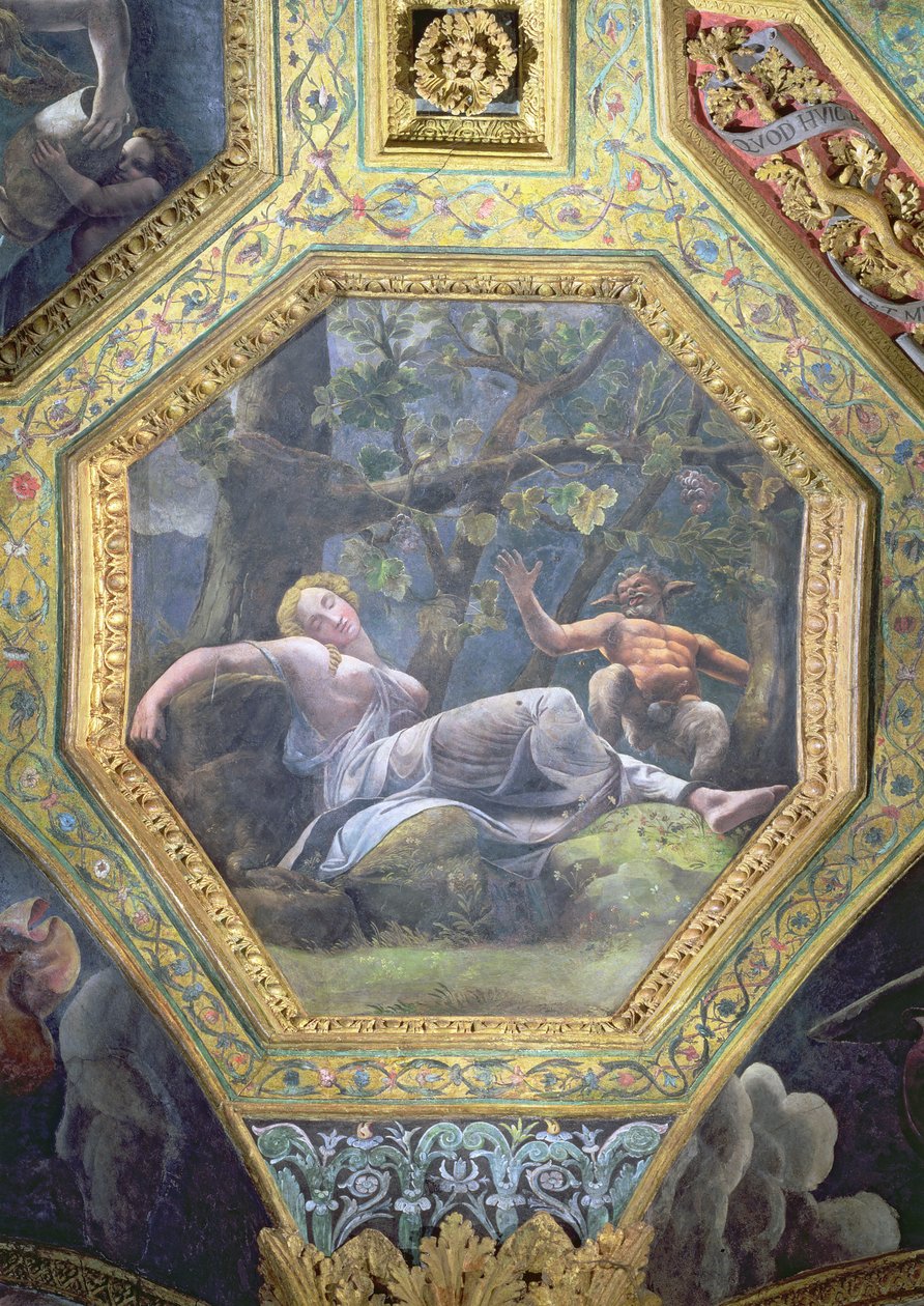 Psiche dorme nella valle di Cupido, cassetta del soffitto dalla Sala di Amore e Psiche, 1528 da Giulio Romano