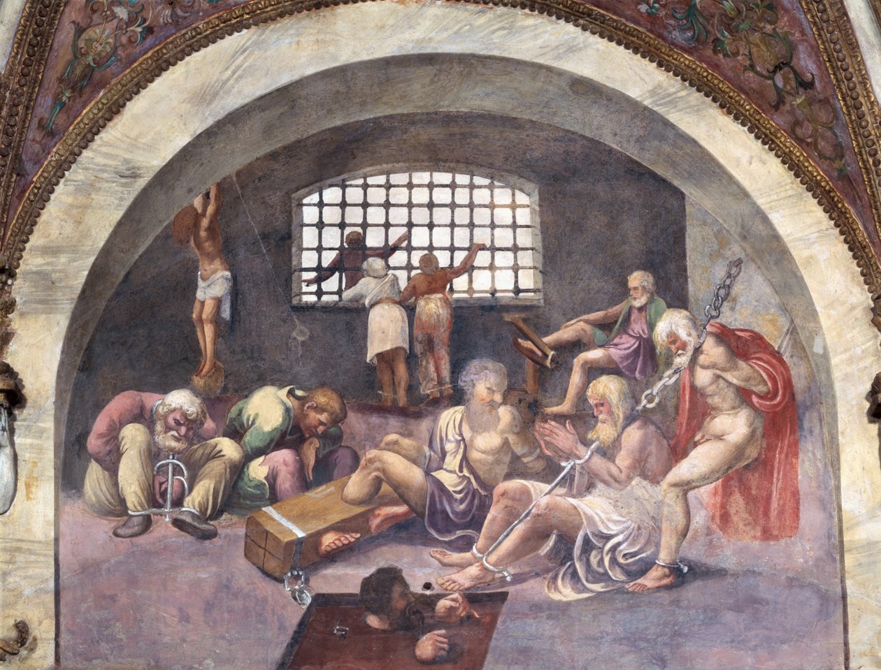 Scena che mostra che coloro nati sotto il segno del Sagittario in congiunzione con la costellazione di Arcturus saranno portati a commettere gravi crimini, simboleggiati da prigionieri incatenati, dal Cam da Giulio Romano