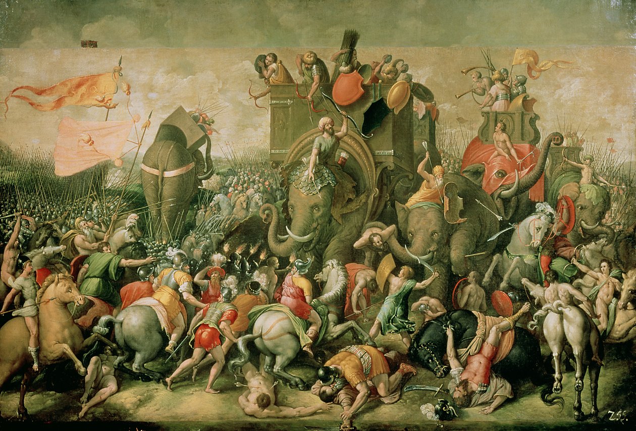 La battaglia di Zama, 202 a.C., 1570-80 da Giulio Romano