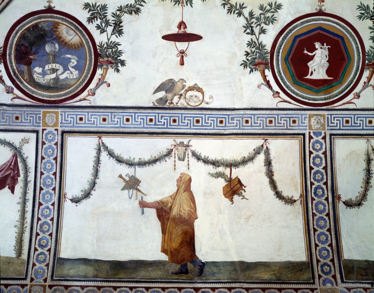 La Camera con Fregio di Amorini (dettaglio del soffitto che raffigura un uomo in veste e l