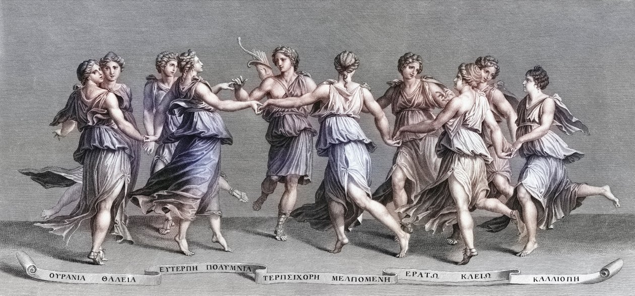 Apollo danza con le sue nove Muse olimpiche da Giulio (after) Romano
