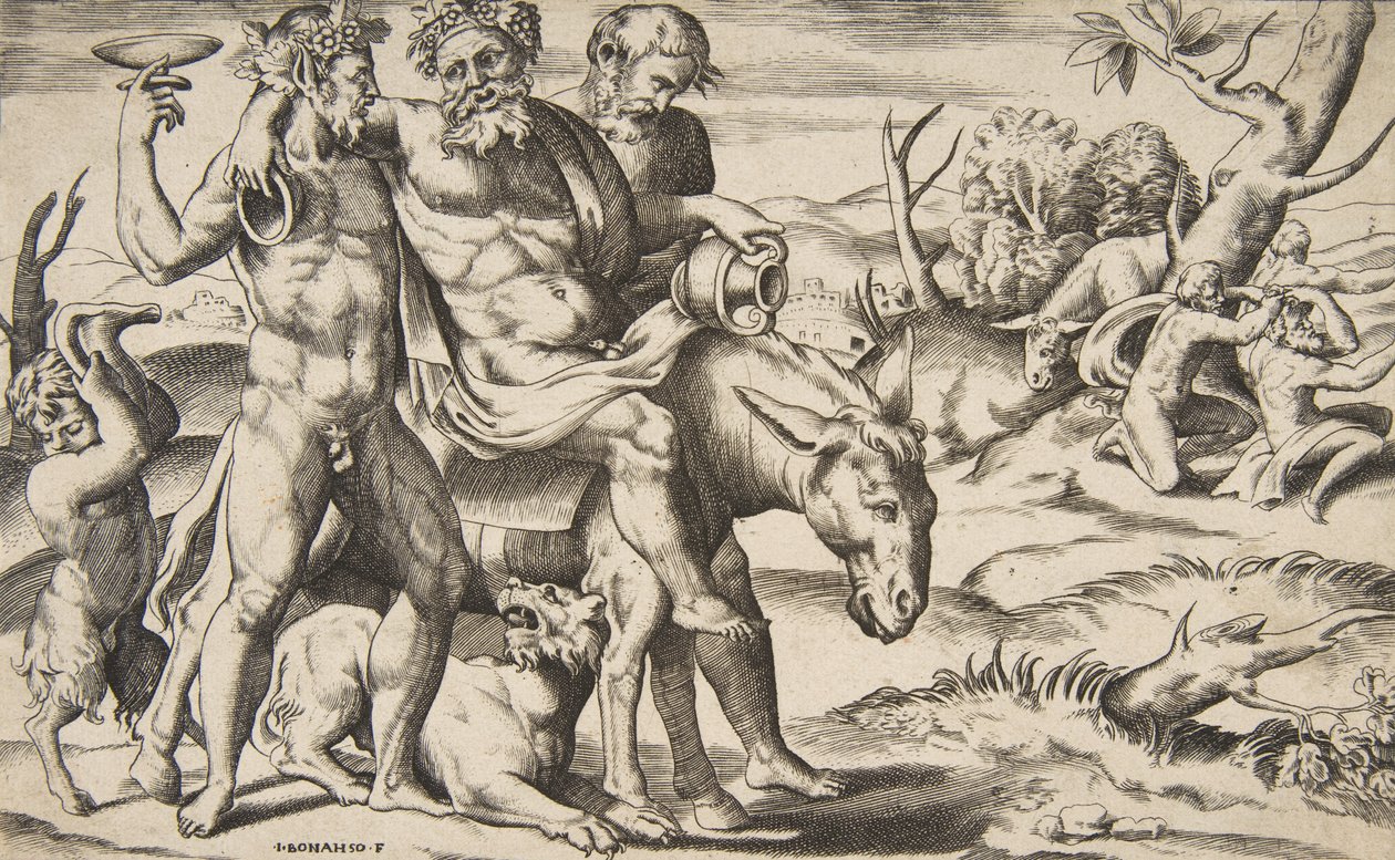 Un Sileno Ubriaco che Cavalca un Asino Sostenuto da Satiri da Giulio Bonasone