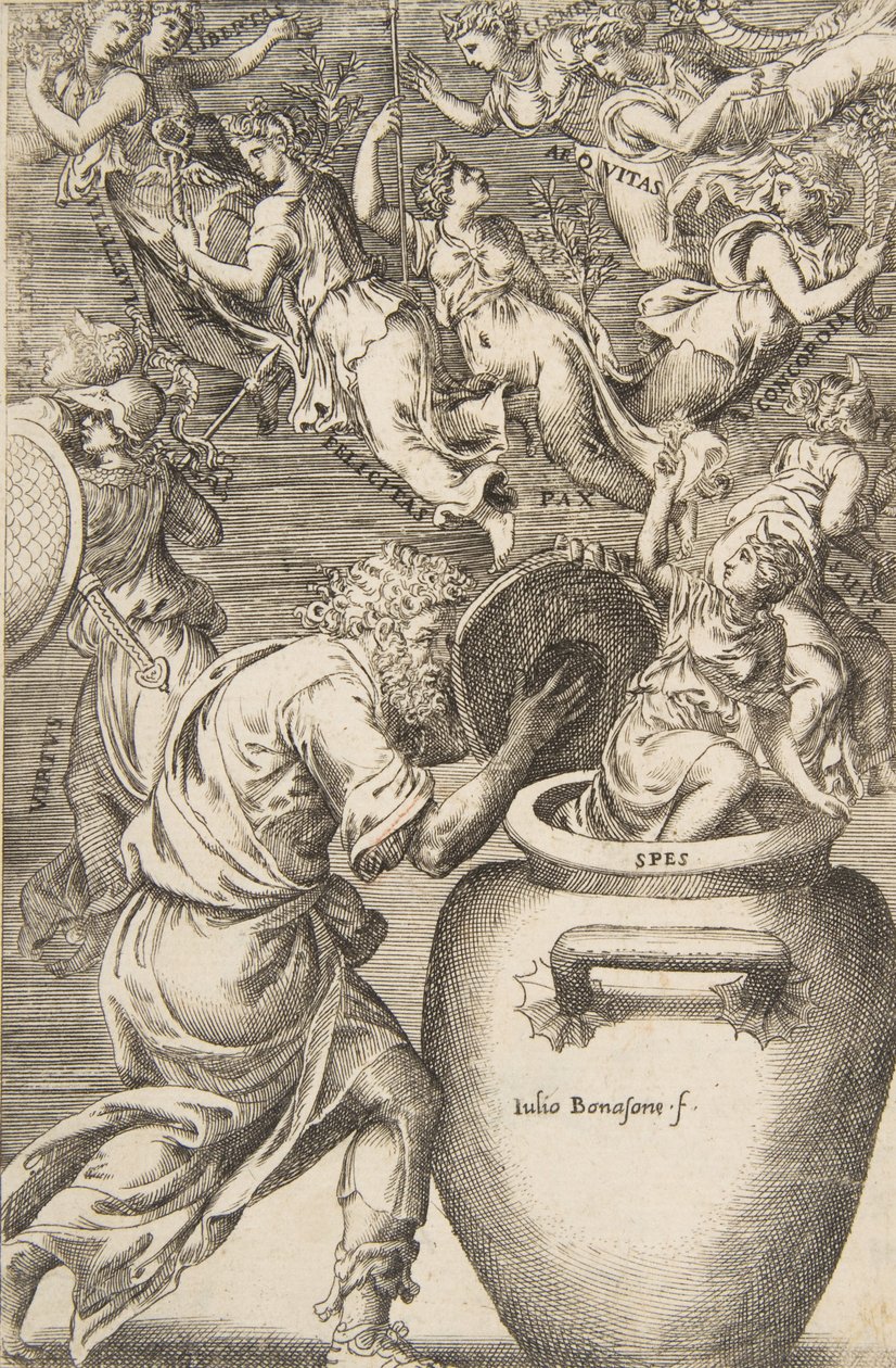 Epimeteo apre il vaso di Pandora da Giulio Bonasone