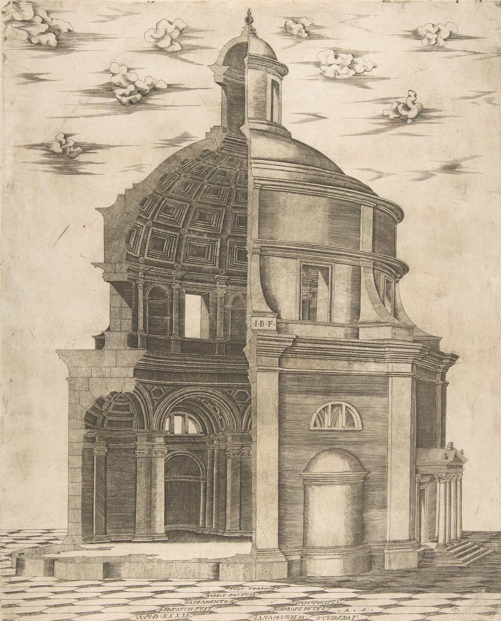 Sezione esterna e interna di un tempio a Roma dedicato a Nettuno, 1541 da Giulio Bonasone