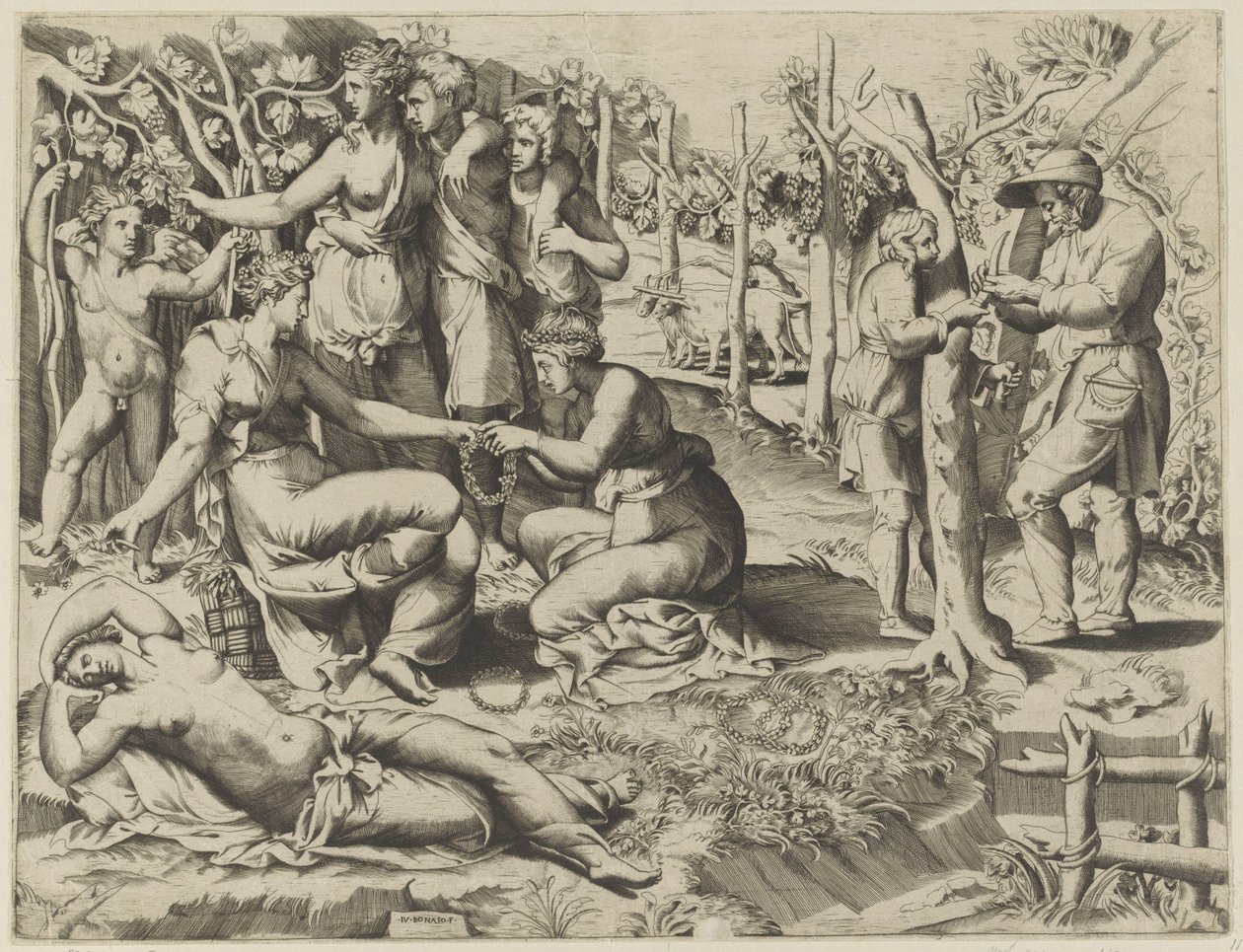 Flora dona una corona da Giulio Bonasone