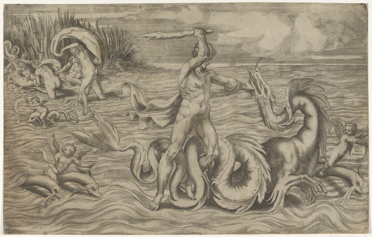 Ercole lotta con Acheloo da Giulio Bonasone